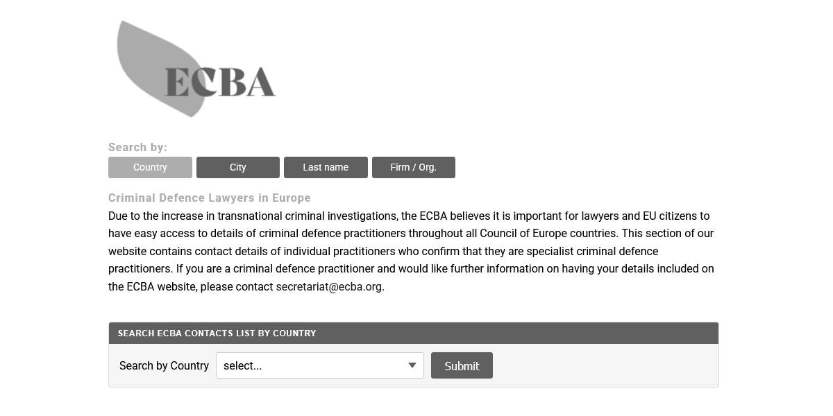 ECBA | European Criminal Bar Association - Find a Lawyer web app